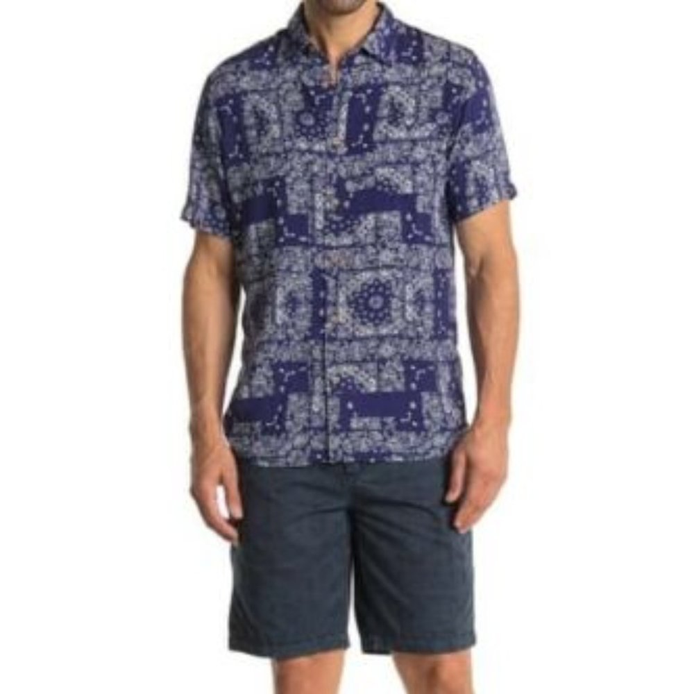 UNION DENIM Large Eclipse Venice Short Sleeve Print Relaxed Fit Shirt.